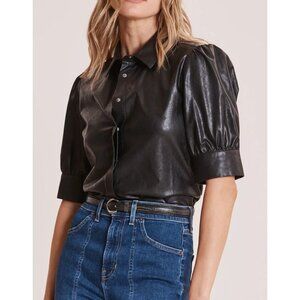 Tyler Boe Alice Vegan Leather Puff Sleeve Shirt Black Size 10